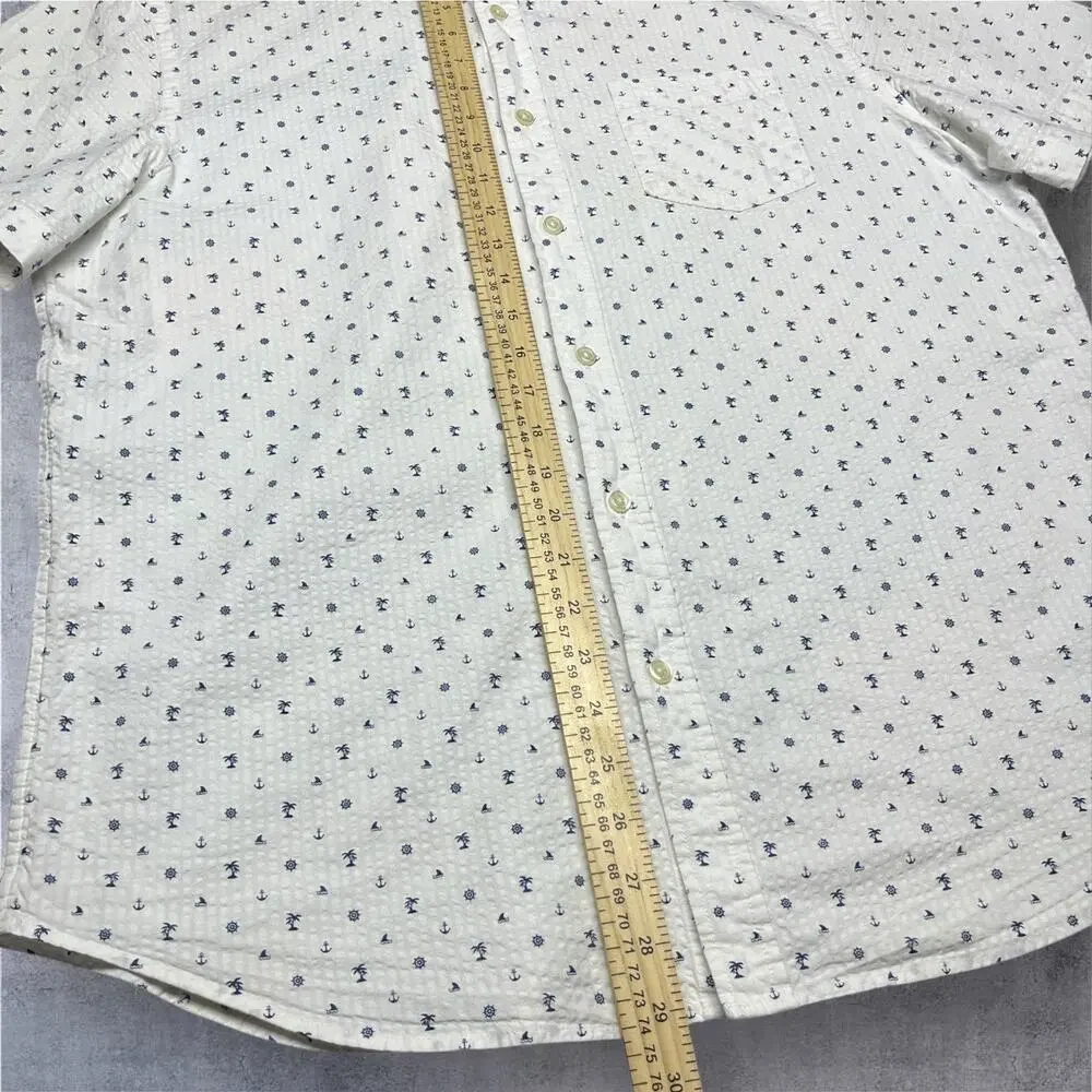 Banana Republic Shirt L Nautical Anchor Palm Tree Cotton Beach Cruise Casual